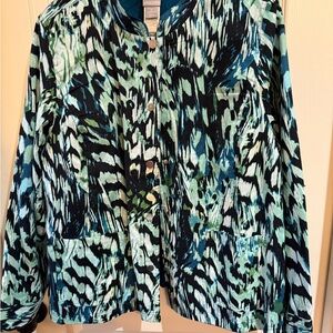 Chico's Blue and Green Abstract Jean Jacket